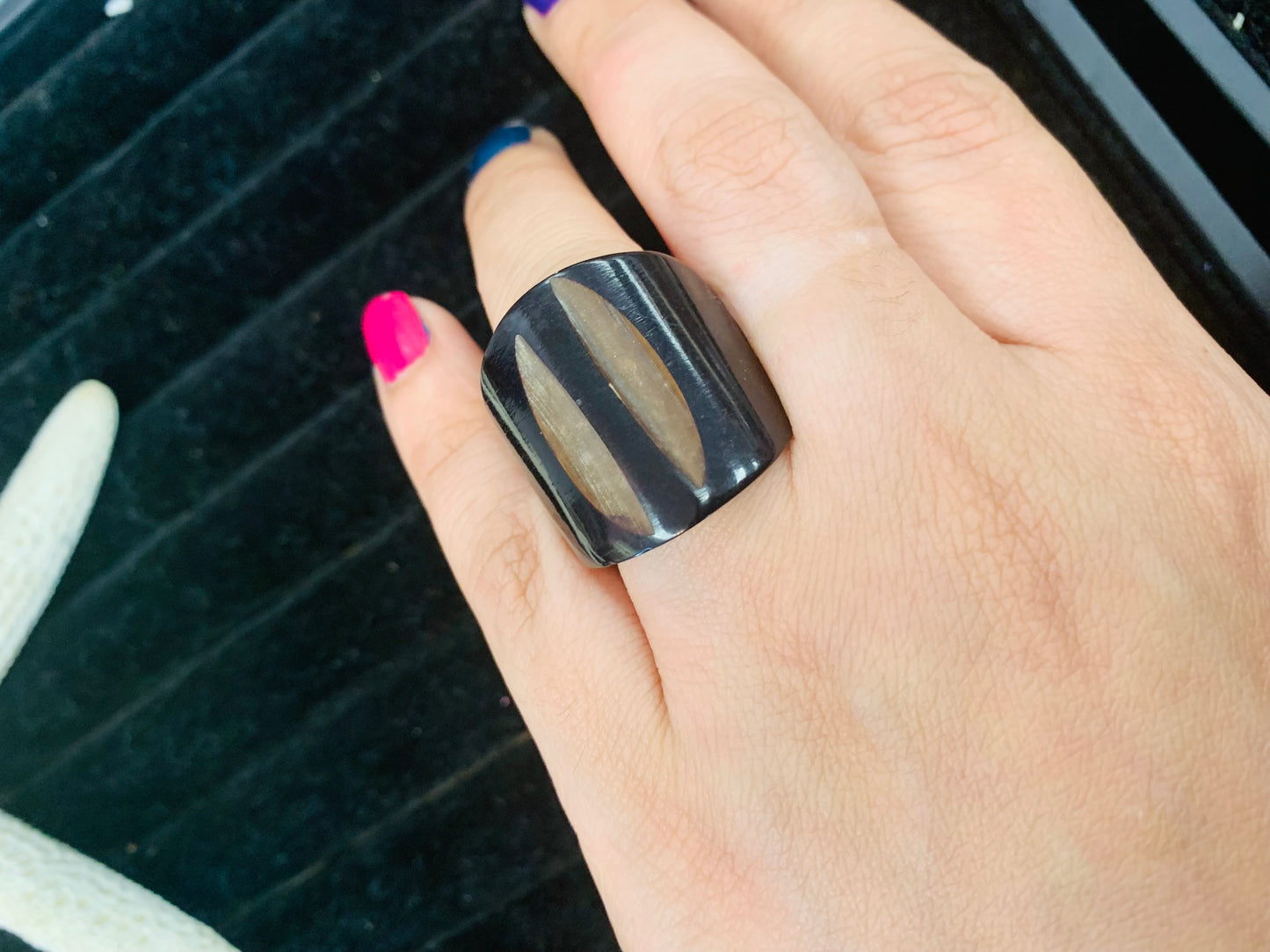 Bohemian style handcrafted wood Ring # 894