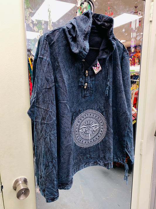 Bohemian style handcrafted cotton Hoodie Mandala Kurta/ Shirt  # 792529