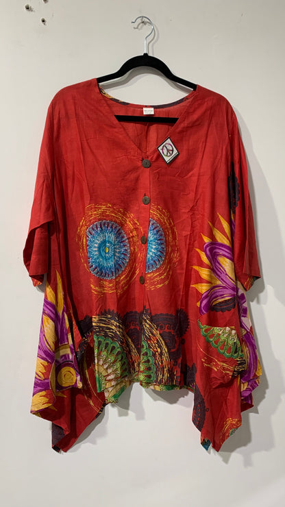 Bohemian style handcrafted Plus size cotton Top #0434