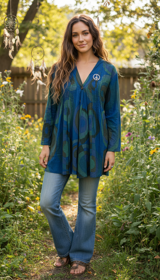 Bohemian style handcrafted cotton Shirt Top #04340