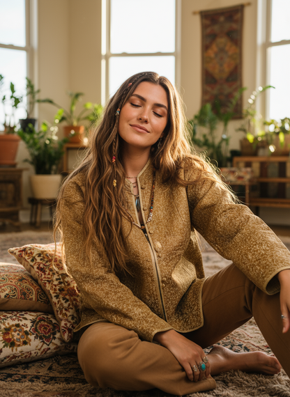 Handcrafted Reversible waist length Quilting Kantha Coat # QUIL031