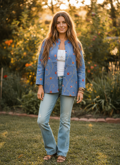 Handcrafted Reversible waist length Quilting Kantha Coat # QUIL033