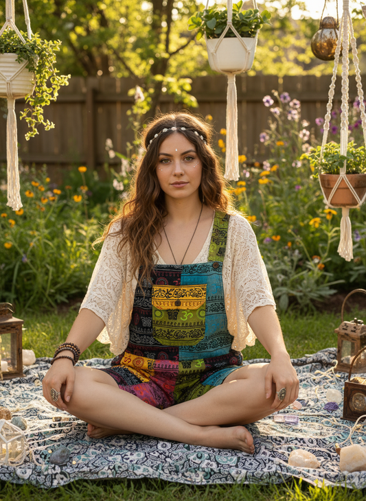 Bohemian style handcrafted Overall Shorts  # JUMSH141