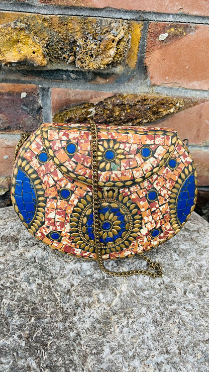 Bohemian style handcrafted metal / Brass Clutch #90734