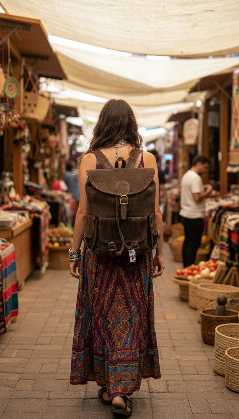 Bohemian style handcrafted Genuine leather Backpack  #5596