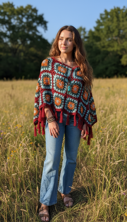 Handcrafted Crochet poncho #35