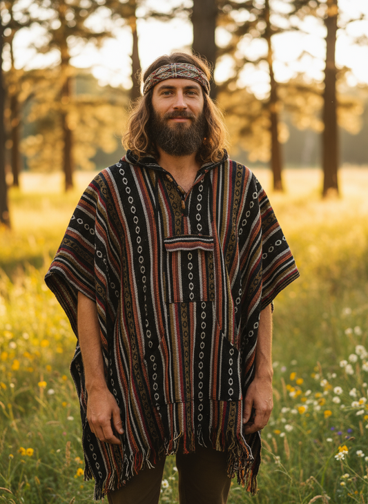 Boho handcrafted Hoodie UNISEX Gheri/ Dari poncho #60”