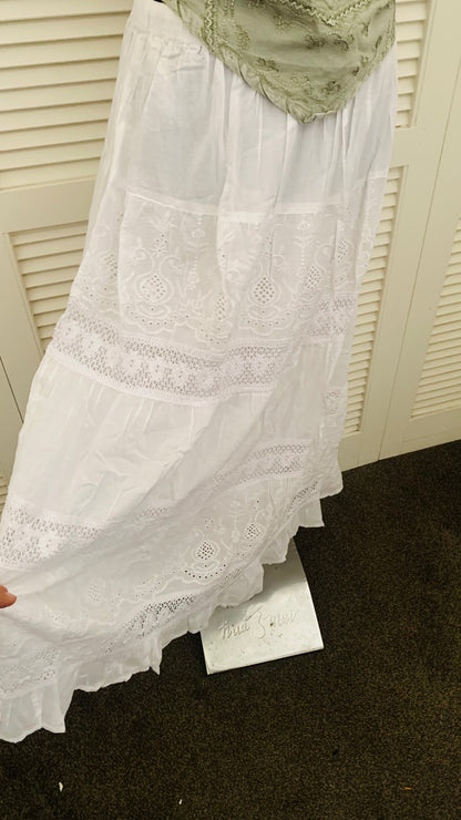 Boho Handcrafted white skirt #SK7321