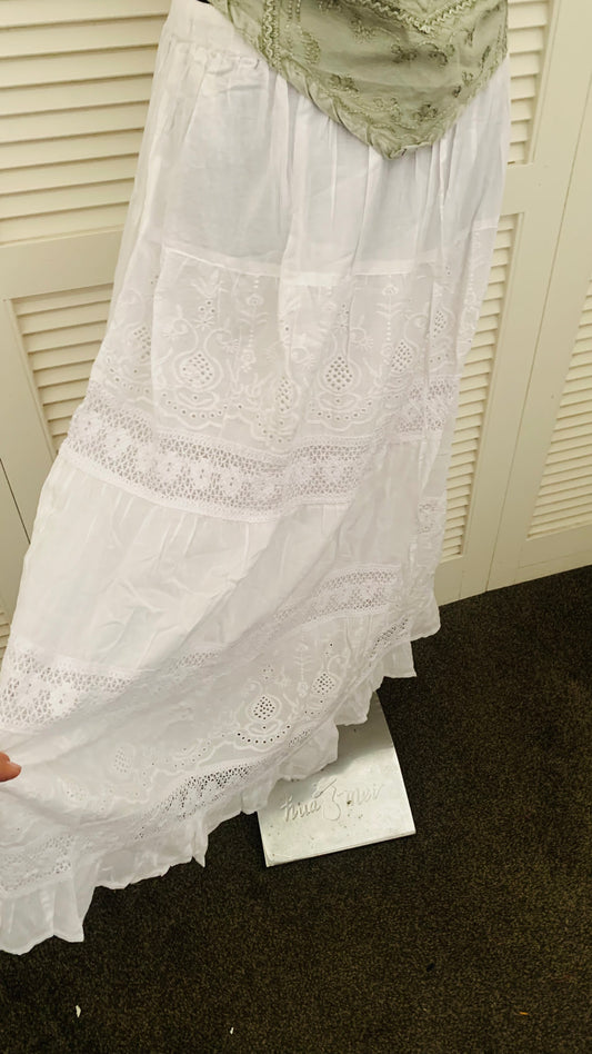 Boho Handcrafted white skirt #SK7321