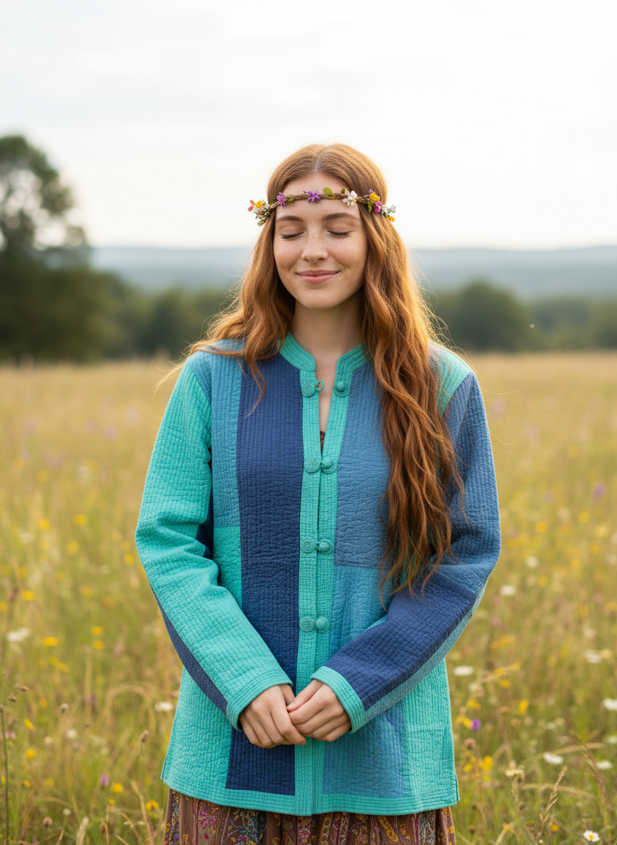 Handcrafted Reversible waist length Quilting Kantha Coat # QUIL025