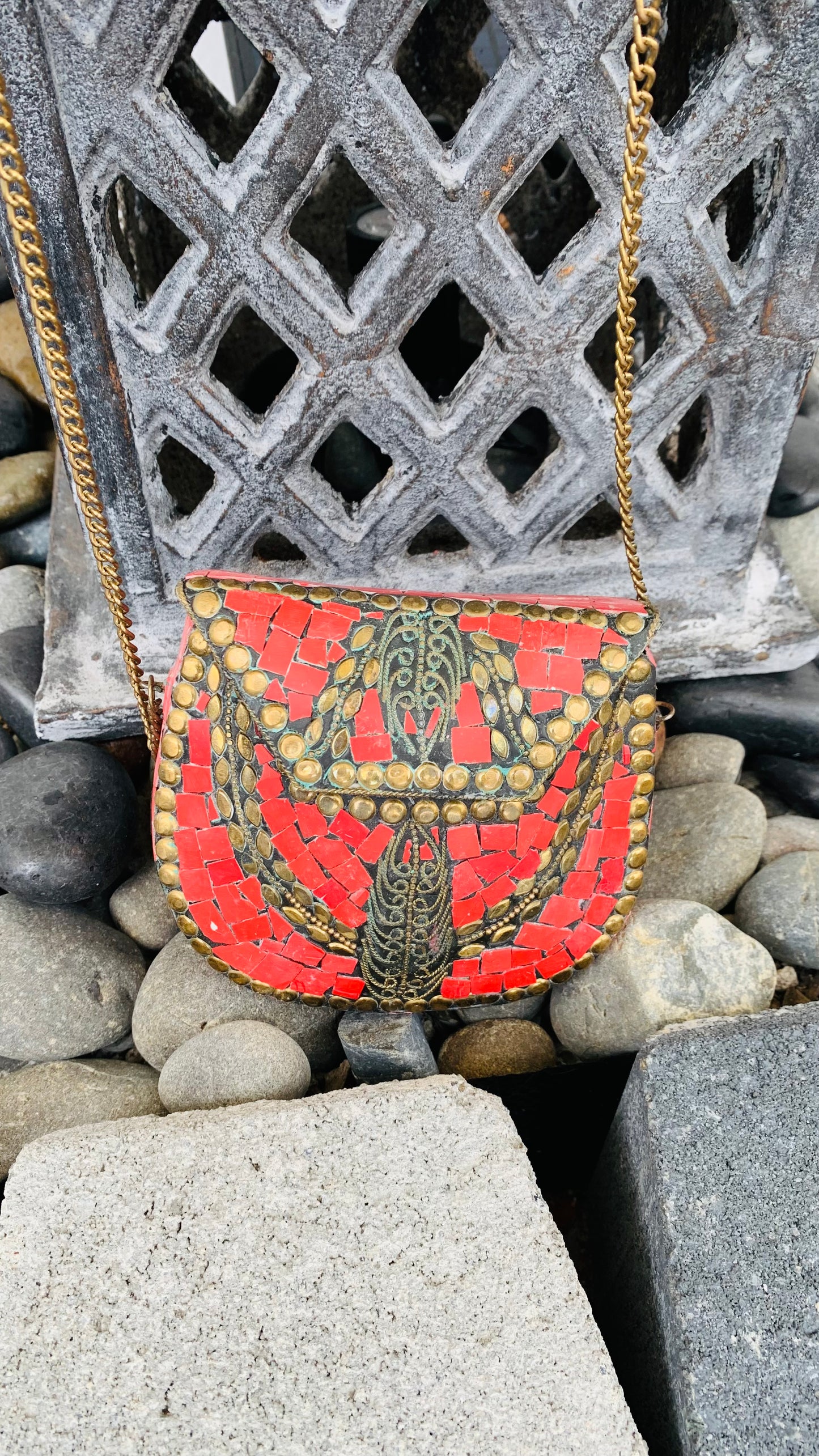 Bohemian style handcrafted metal / Brass Clutch #90731