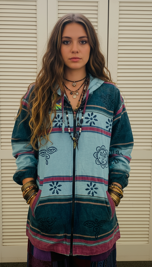 Handcrafted cotton Unisex Hoodie Kurta / Shirt # 75447