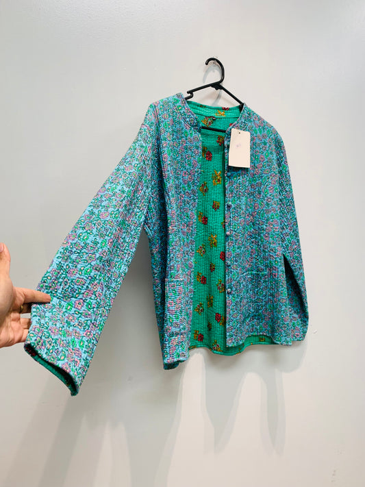 Handcrafted Reversible waist length Quilting Kantha Coat # QUIL024