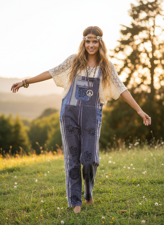 Bohemian Handcrafted Stone wash cotton Overalls/ Dungaree # JUM028