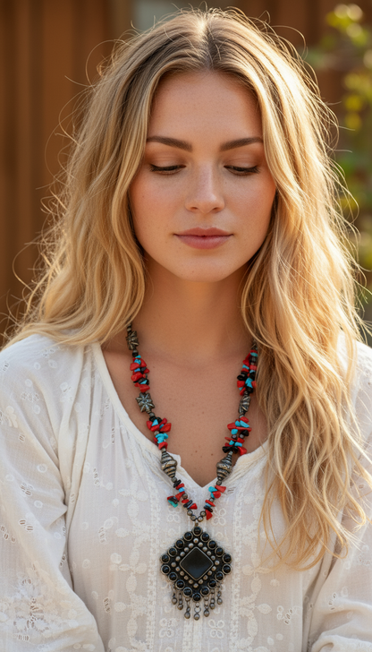 HANDCRAFTED TREMBLED STONE NECKLACE #A205