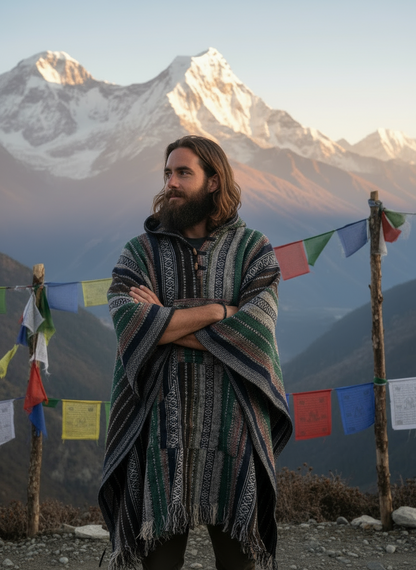 Bohemian style handcrafted Hoodie Plus size Gheri poncho #017344