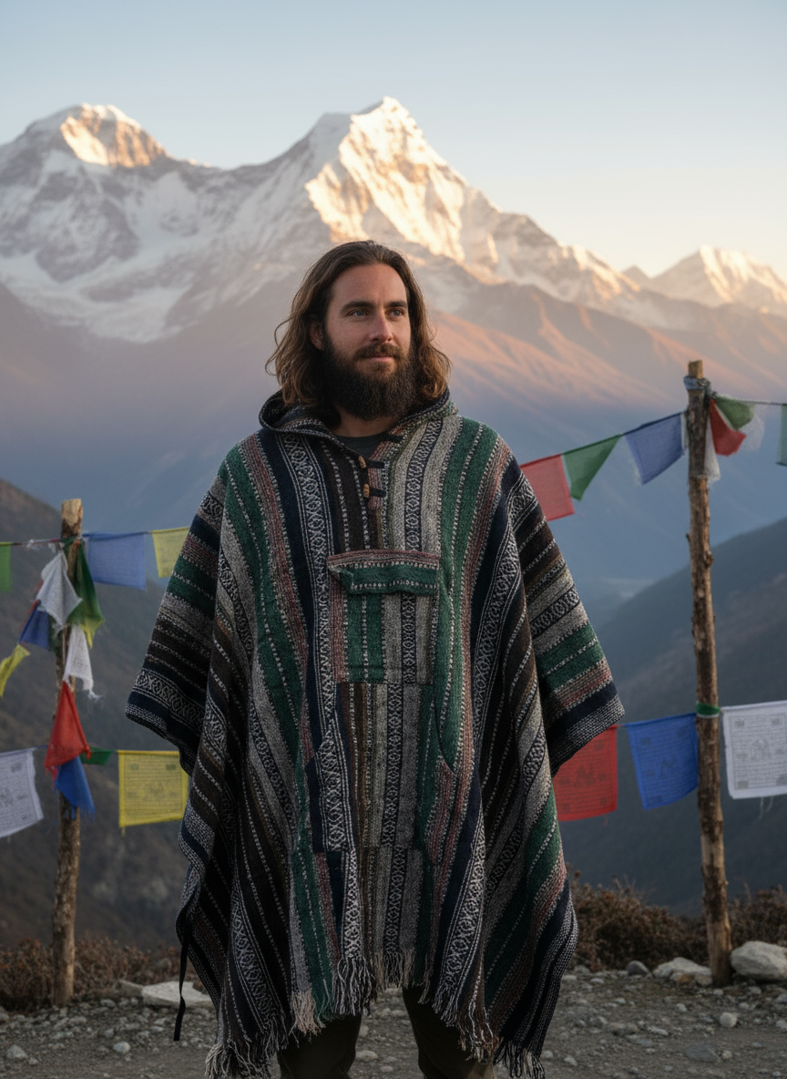 Bohemian style handcrafted Hoodie Plus size Gheri poncho #017344