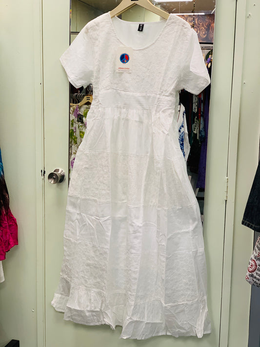Bohemian style handcrafted cotton white dress #0097