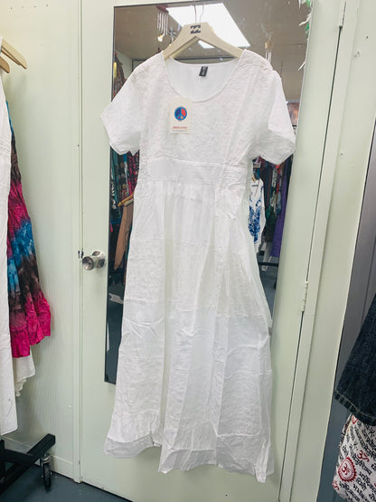 Bohemian style handcrafted cotton white dress #0097