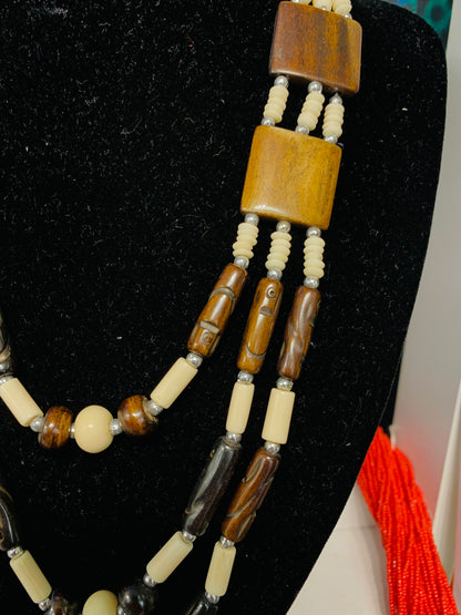 BOHEMIAN STYLE HANDCRAFTED WOOD  NECKLACE # 2248