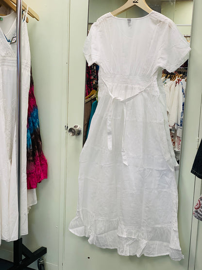 Bohemian style handcrafted cotton white dress #0097