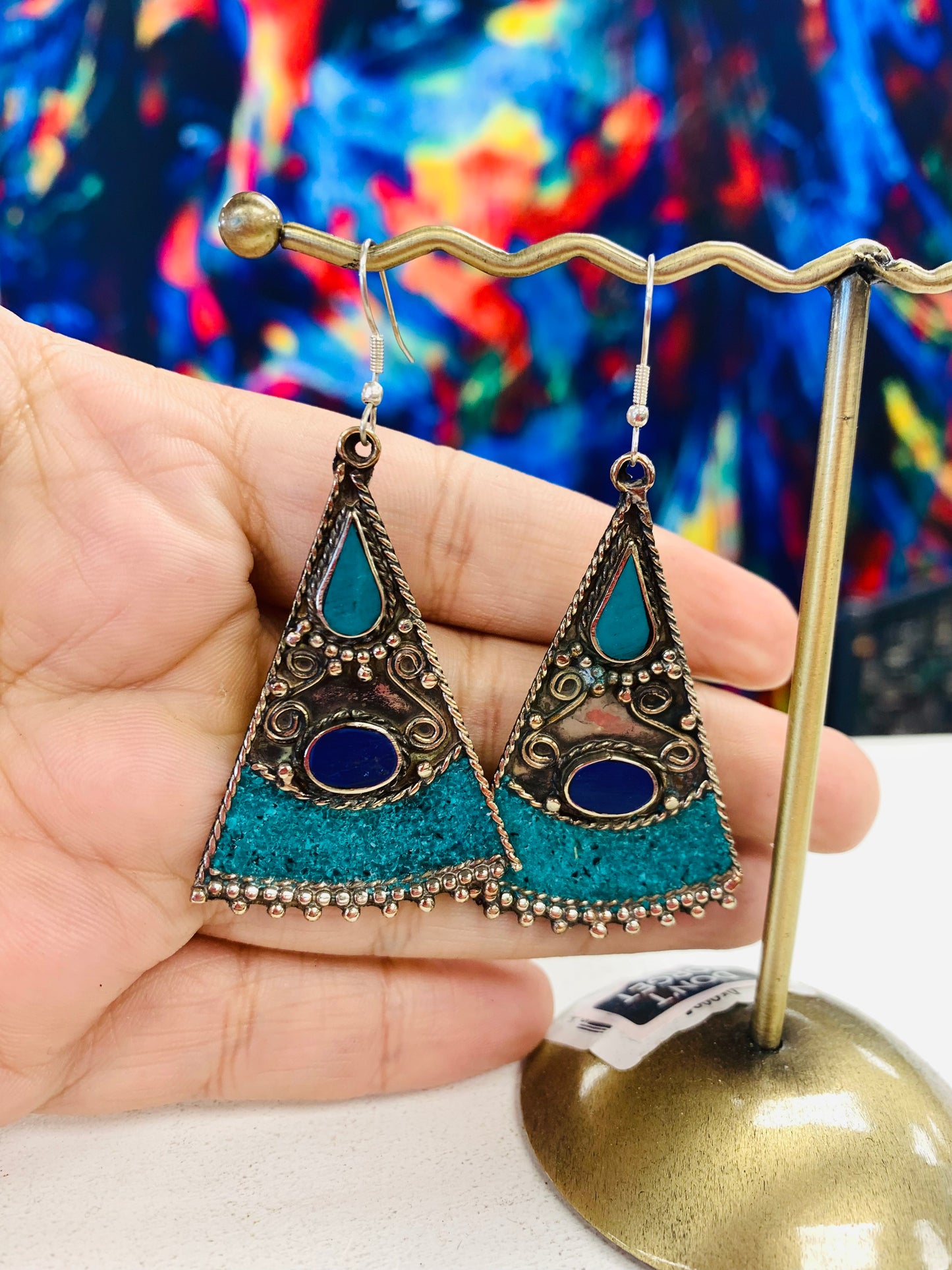 Bohemian style handcrafted Tibetan earrings #228513