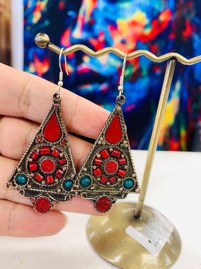 Bohemian style handcrafted Tibetan earrings #228508