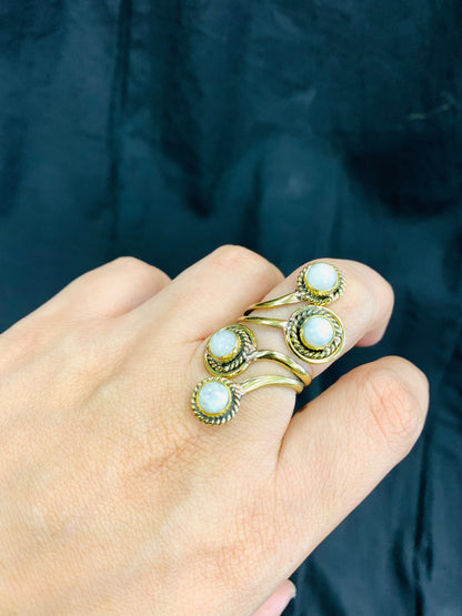 Bohemian style handcrafted Natural Stone Brass ring # 463