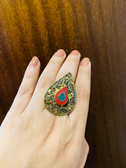 Bohemian style handcrafted Tibetan ring #45207