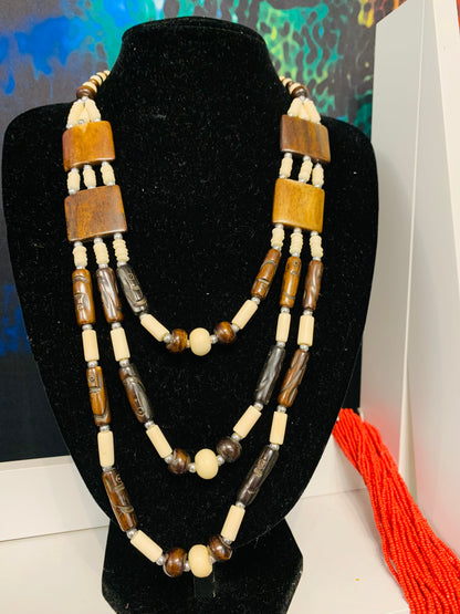 BOHEMIAN STYLE HANDCRAFTED WOOD  NECKLACE # 2248