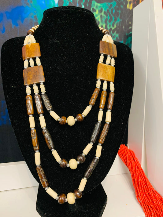 BOHEMIAN STYLE HANDCRAFTED WOOD  NECKLACE # 2248