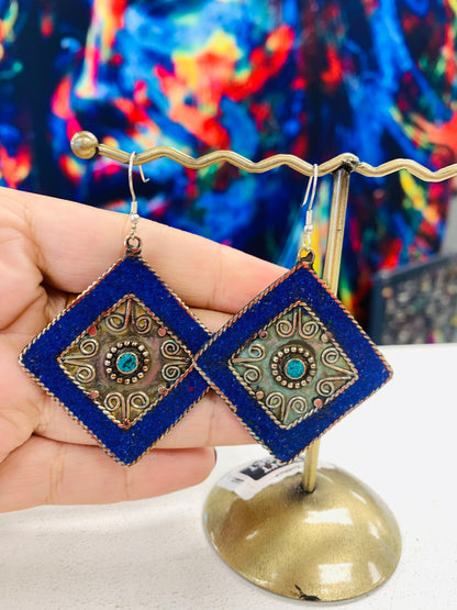 Bohemian style handcrafted Tibetan earrings #228514