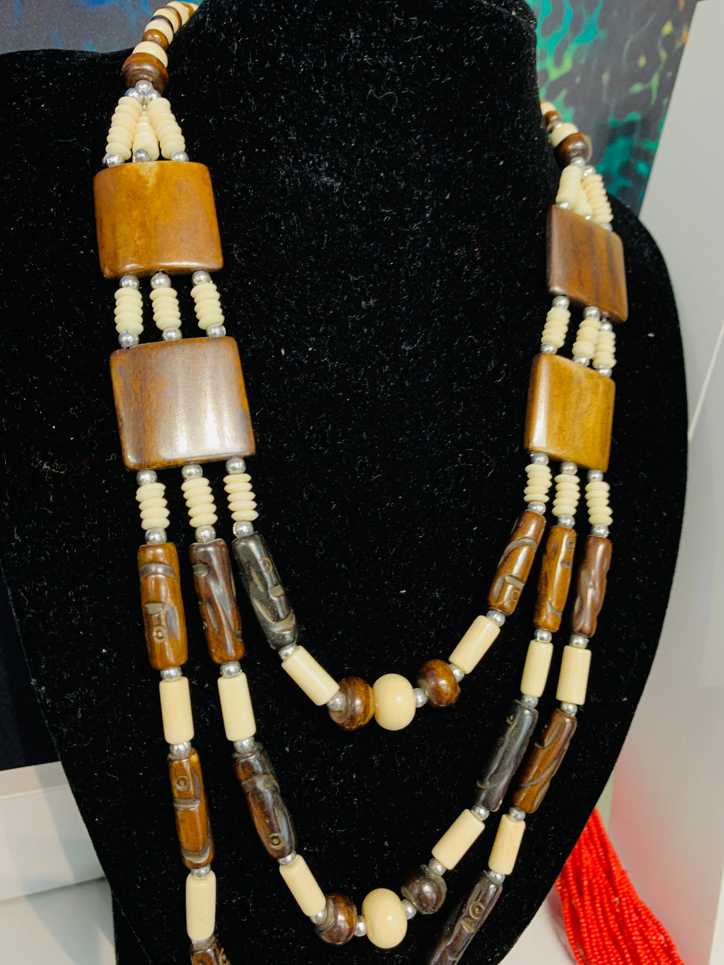 BOHEMIAN STYLE HANDCRAFTED WOOD  NECKLACE # 2248