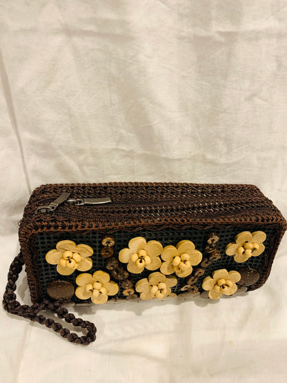 BOHEMIAN STYLE HANDCRAFTED WOOD FLOWER SMALL BAG  # 5121