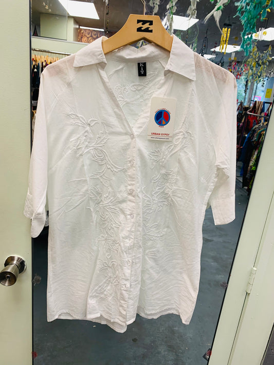 Bohemian style handcrafted White Shirt #00028