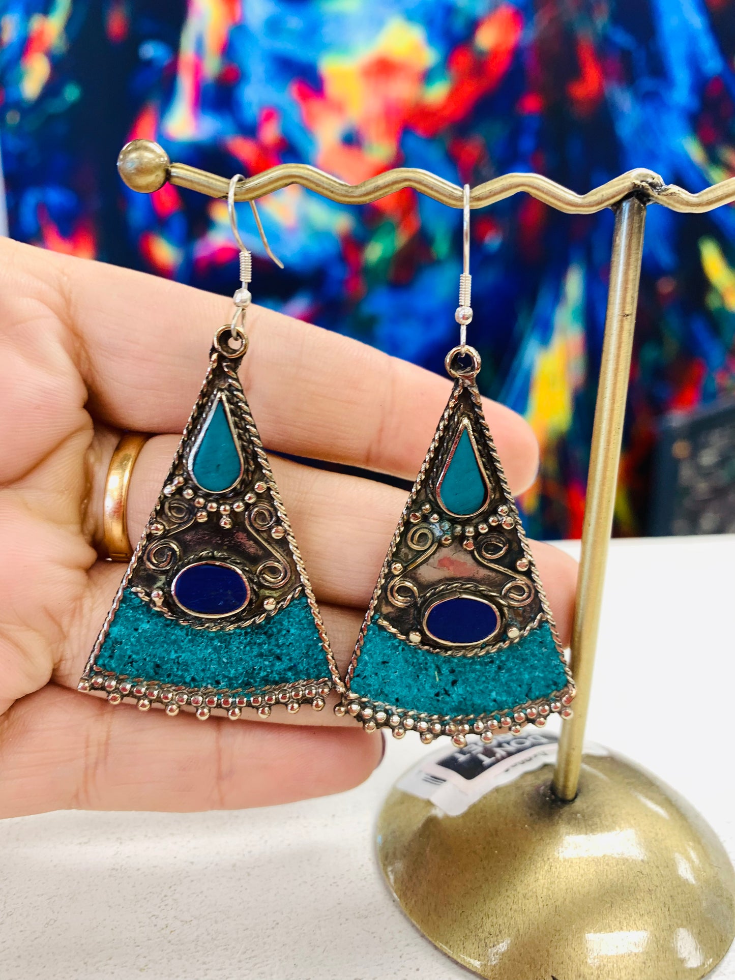 Bohemian style handcrafted Tibetan earrings #228513