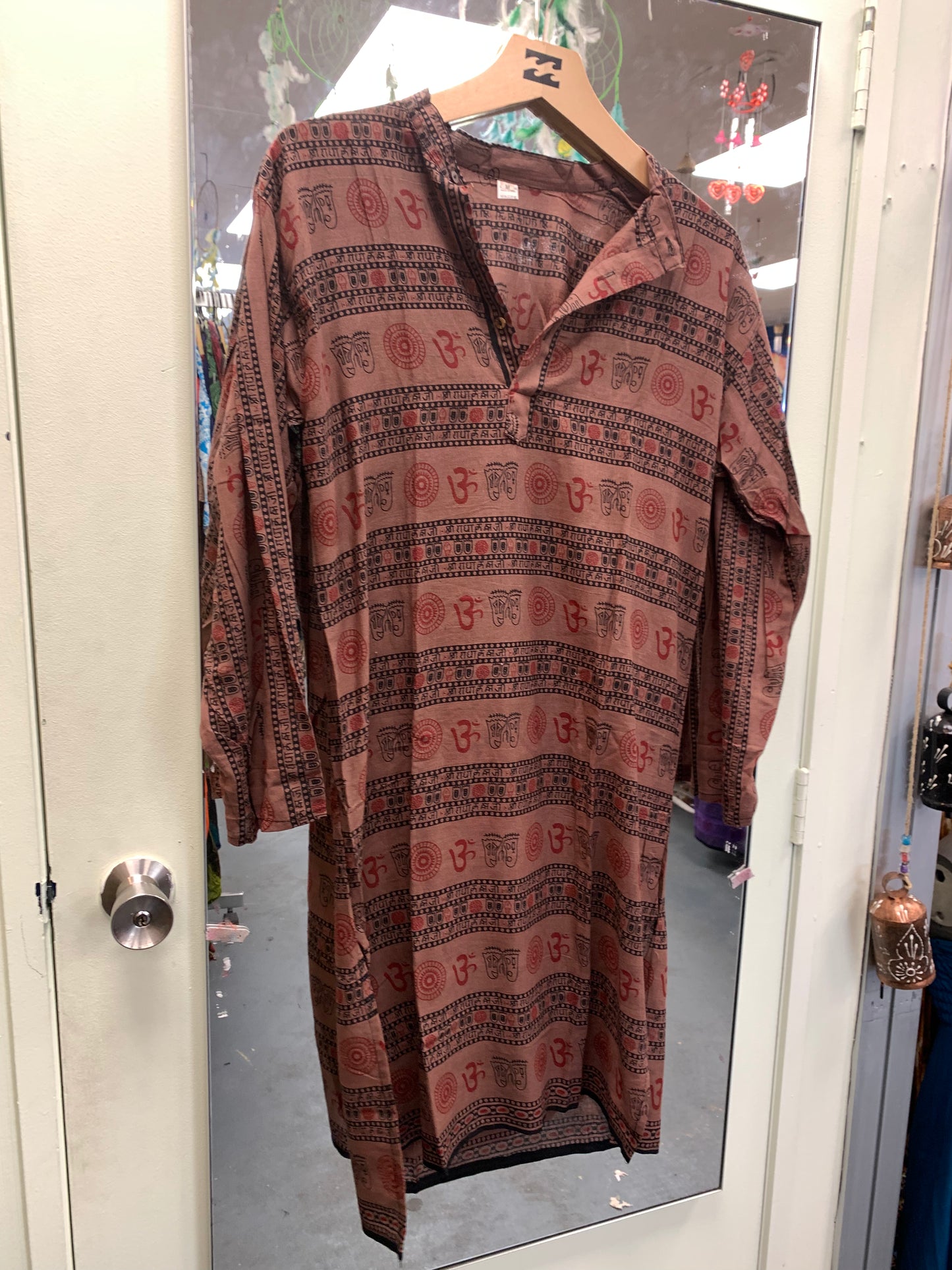 Bohemian style handcrafted Unisex long om kurta shirt .# 6046