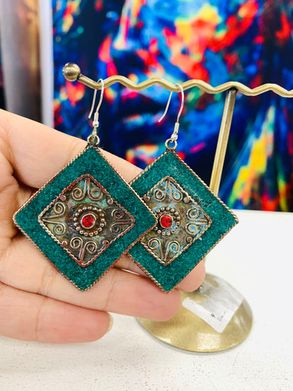 Bohemian style handcrafted Tibetan earrings #228510
