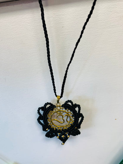 Bohemian style handcrafted Macrame with brass necklace # 1403