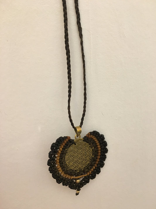 Bohemian style handcrafted Macrame with brass necklace # 14